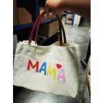 母亲节礼物 MAMA 爱心印花帆布托特包 大容量手提包