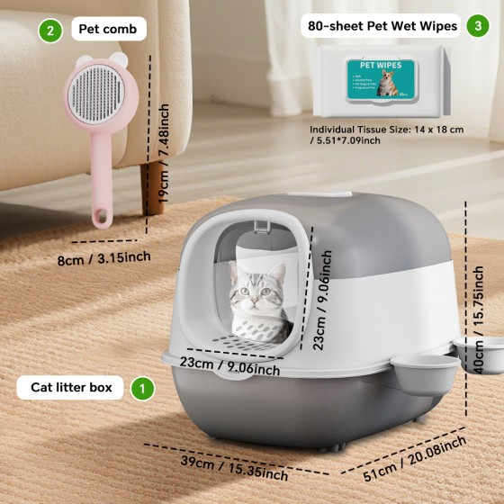 E24 bowl-shaped cat litter tray, rabbit comb, wet wipes